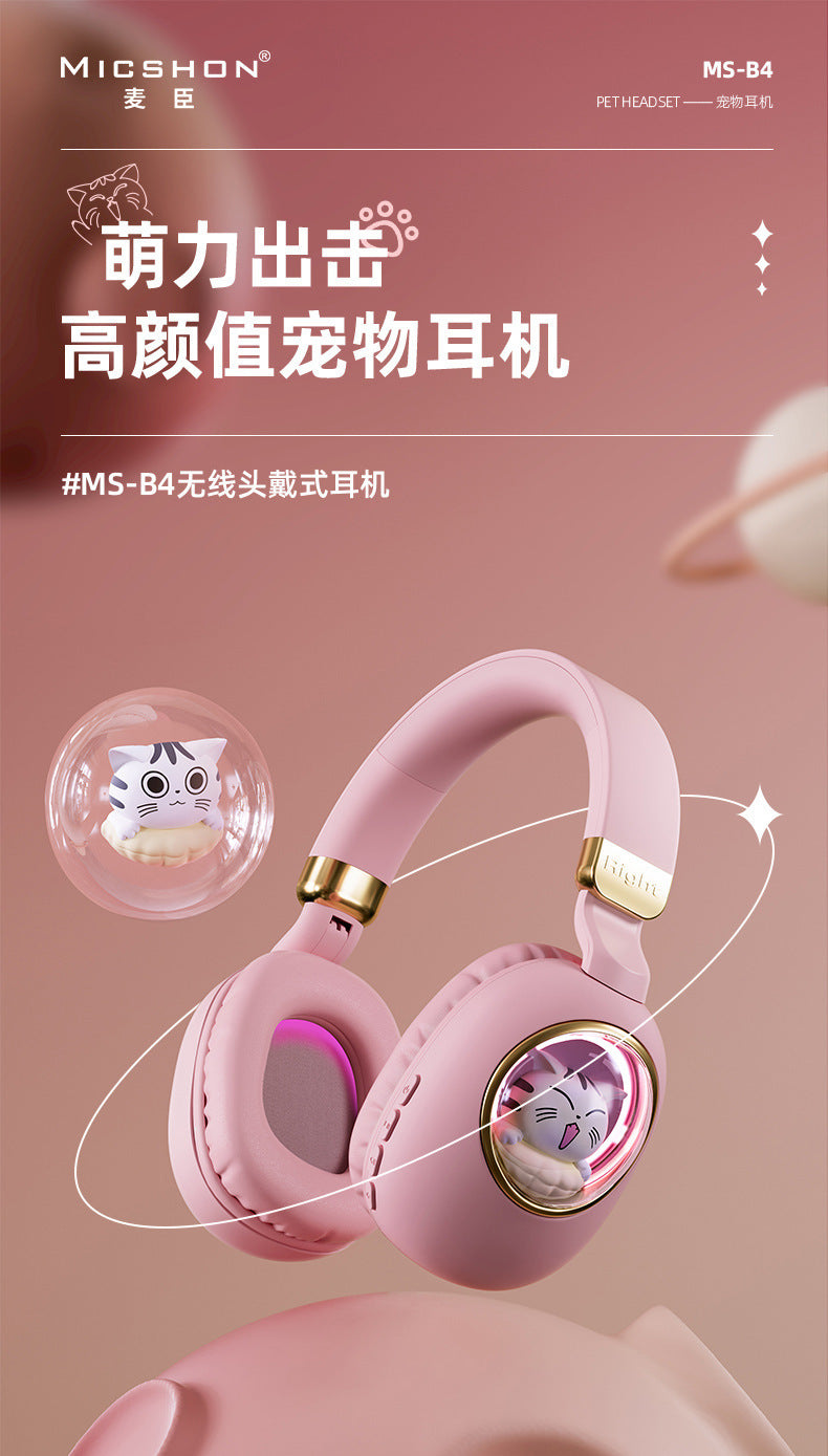 Head-mounted Bluetooth Wireless Earphones Cute Cartoon Cat Full Ear Long Battery Life Support Customization Noise Reduction Cat Ear