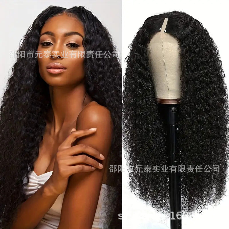 Kinky Curly V Part Wigs Human Hair No Leave Out Glueless Wig