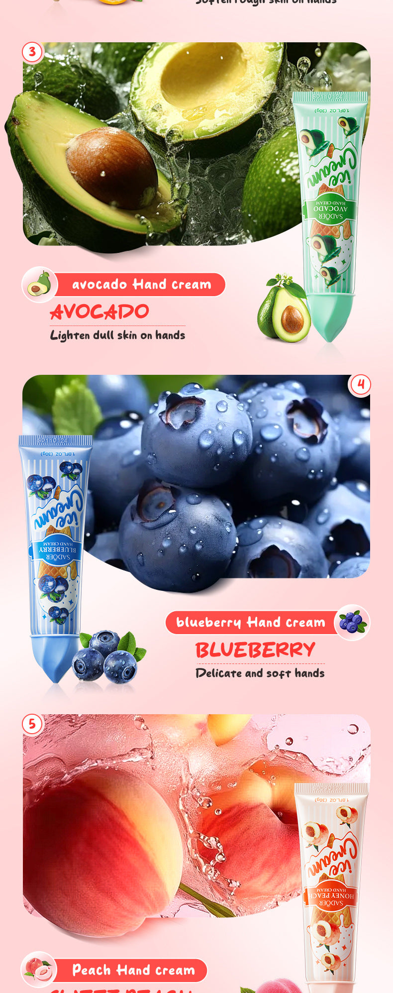 Full English Fruit Hand Cream SADOER Ice Cream Series Moisturizing Autumn and Winter Hand Cream  Foreign Trade Wholesale