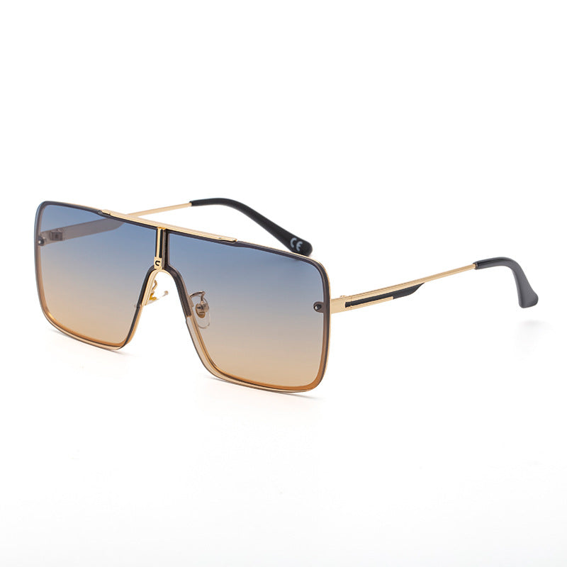 New Large Frame Sunglasses for Men Metal Frame One-piece Fashion Internet Celebrity Square Frame Glasses Trendy Sun Protection Driving Sunglasses