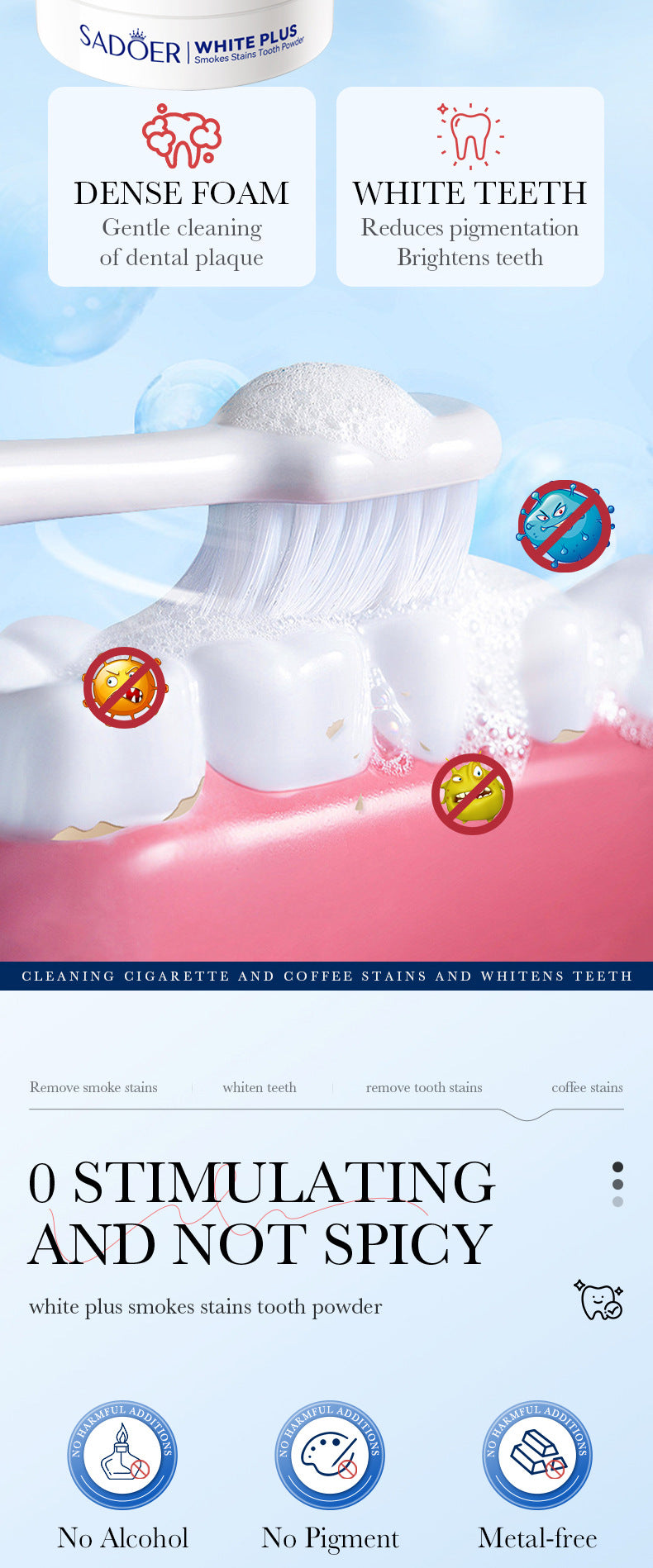 All English Tooth Powder60g SADOER Remove Tobacco Stains, Whiten Teeth, Clean Tartar, Strengthen Teeth Toothpaste  Wholesale