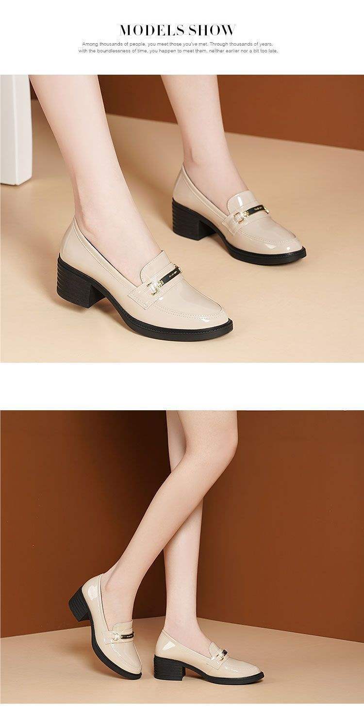 Soft Sole Women's Single Shoes Retro Spring and Autumn New Thick Heel Loafers Mid Heel Round Toe Chanel Style Slip-On
