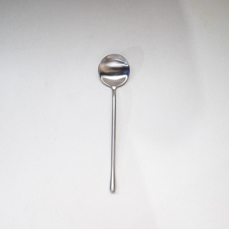 Japanese Style ins304Stainless Steel Thickened Round Dessert Spoon Western Cutlery Set Long Handle Fruit Fork