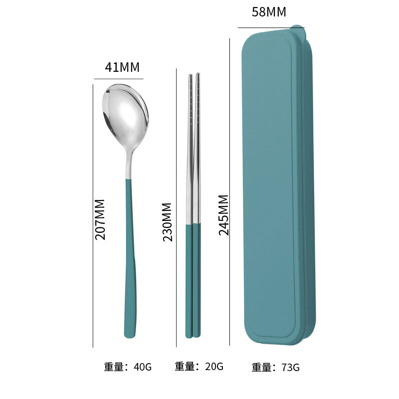 304Stainless Steel Tableware Student Korean Portable Tableware Office Worker Outdoor Spoon Fork Chopsticks Four-piece Set