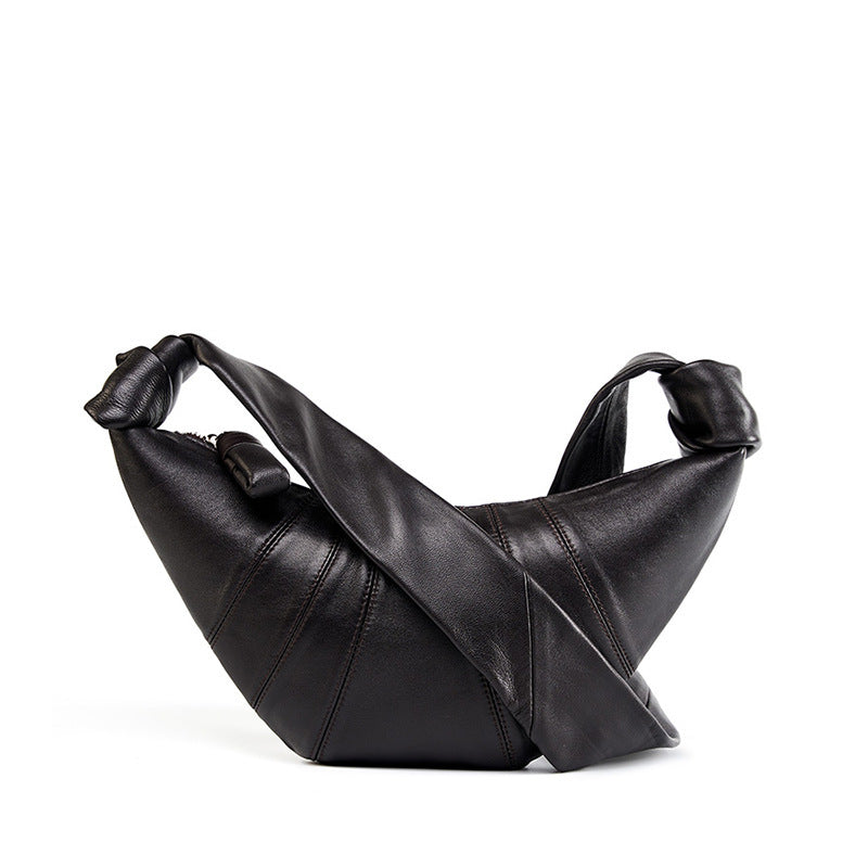 French Niche First Layer Sheepskin Croissant Bag Crossbody Lazy Style Genuine Leather Shoulder Crossbody Dumpling Bag for Women
