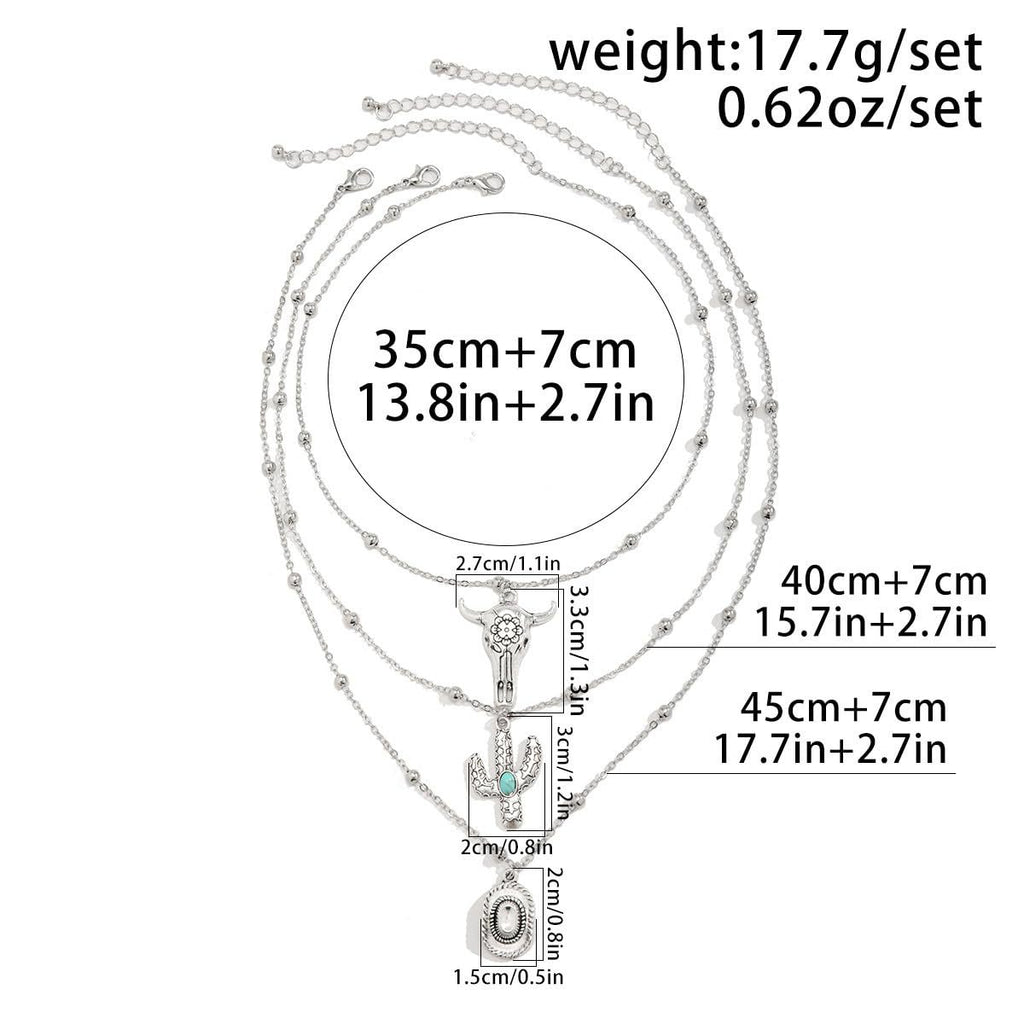 Western Cowboy Turquoise Necklace European and American Layered Necklace Set Cactus Boots Pendant Ethnic Style Retro Necklace