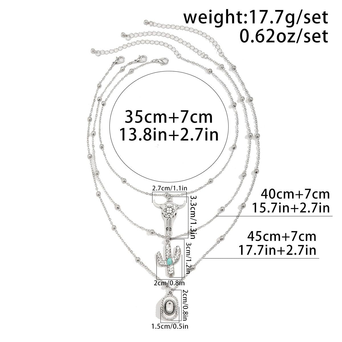 Western Cowboy Turquoise Necklace European and American Layered Necklace Set Cactus Boots Pendant Ethnic Style Retro Necklace