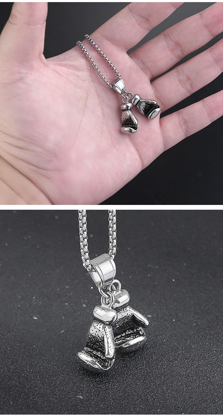 European and American Titanium Steel Boxing Gloves Pendant Personality Punk Retro Trendy Men's Boxer Stainless Steel Pendant Direct Supply from Manufacturer