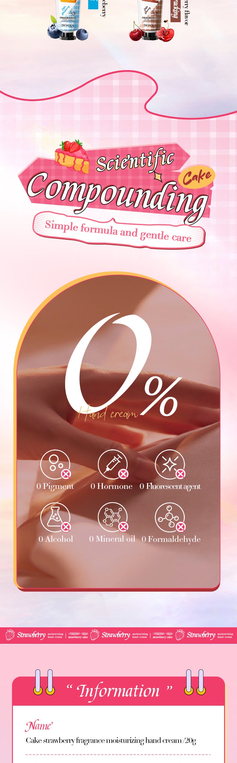 Full English Strawberry Cake Hand Cream BIOAOUA Fragrance Hand Cream  Foreign Trade Wholesale