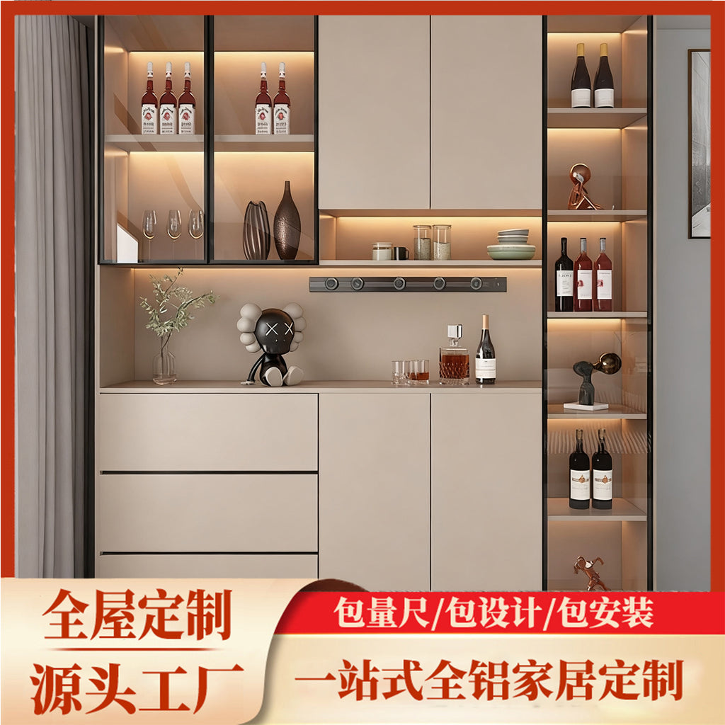 Aluminum Alloy Sideboard Cabinet with Glass Door Integrated Wall Simple Entryway Tea Water Living Room Dining Room Wine Storage Cabinet Manufacturer