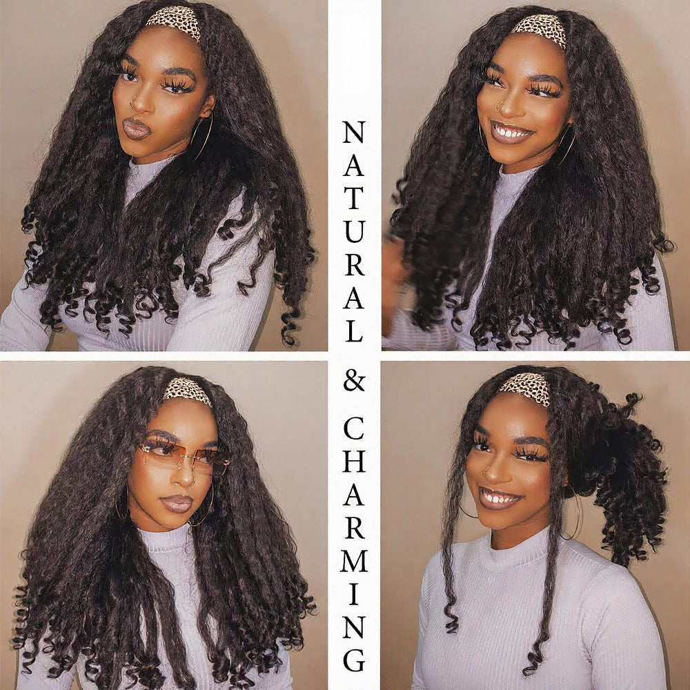 Africa YAKI Curly End Curly Hair Synthetic Wig V The top of the model is hollowed out