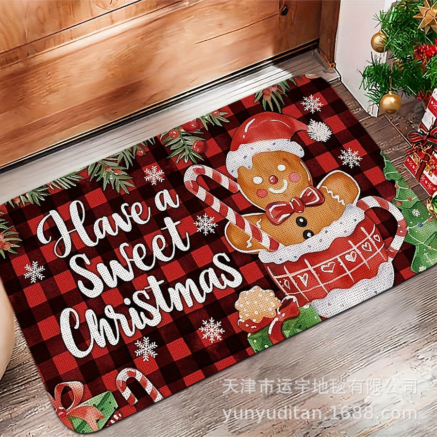 Christmas Flannel Doormat Holiday Decoration Entrance Mat Bathroom Water Absorbent Non-Slip Mat Customizable