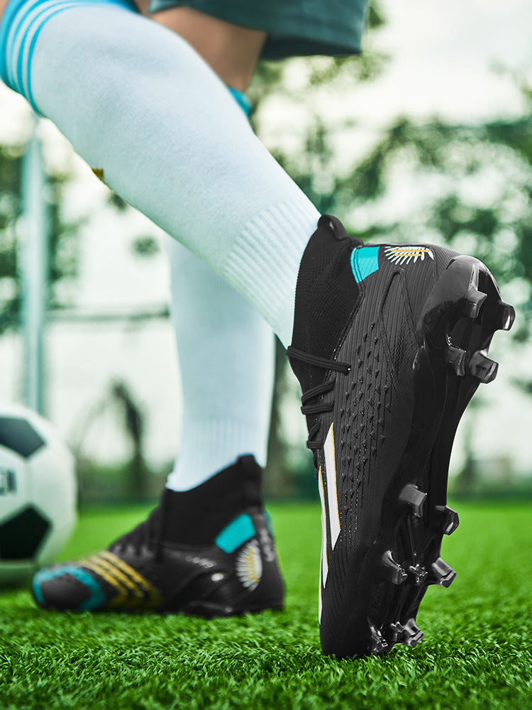 High-top Unisex Youth Soccer Shoes with Broken and Long Spikes for Grass Field Competition Training Student Sports Shoes