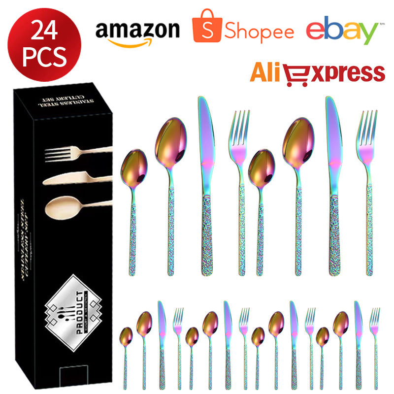 410Stainless Steel Cutlery Set Stone Pattern Knife Fork Spoon24Western-style dining set6Steak Knife and Fork for One Person