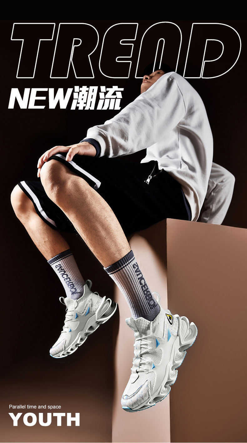 Fashion Blade Men's Shoes Mesh Breathable Sports Casual Running Shoes Men's Shock Absorption Anti-Slip Height Increasing Dad Trendy Shoes