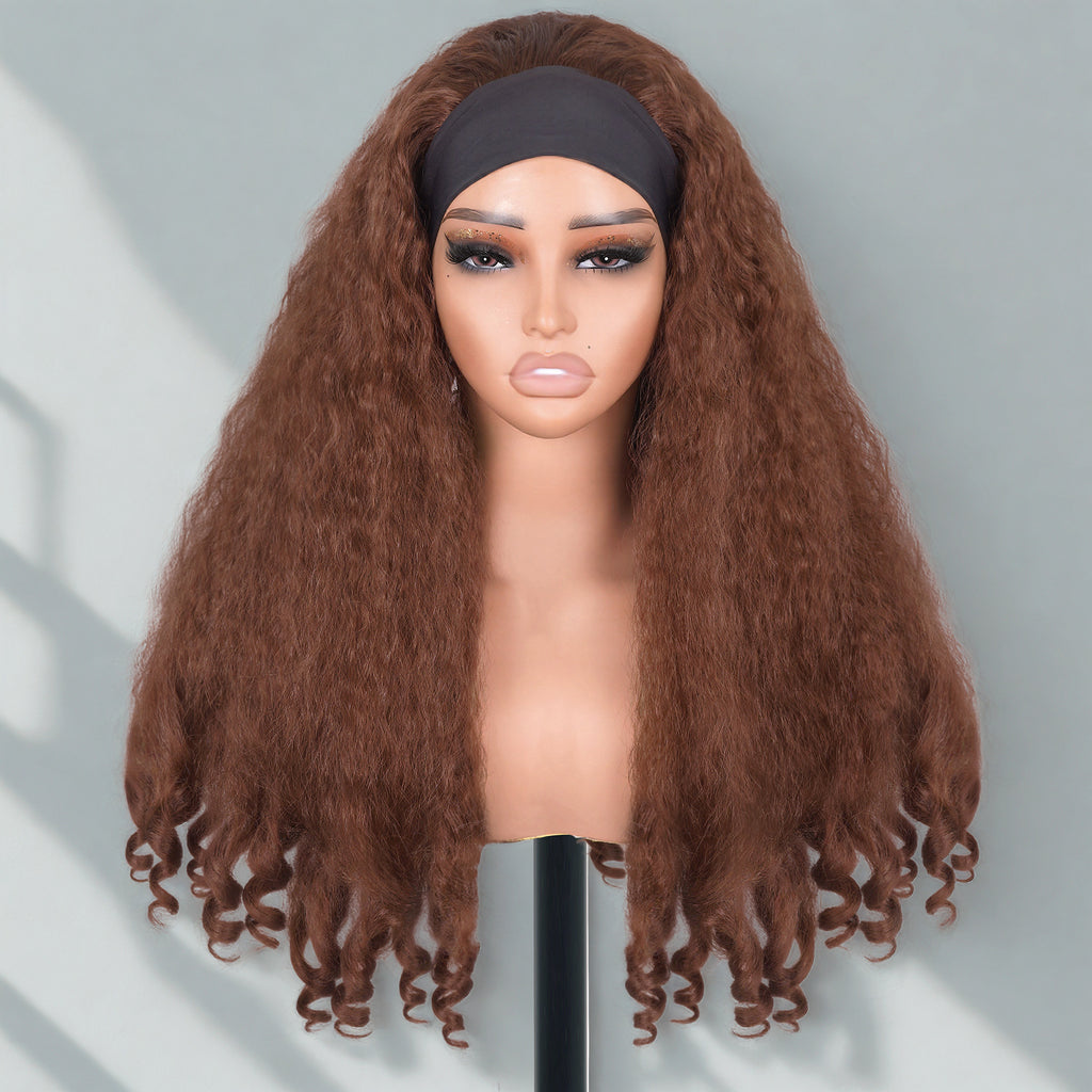 Africa YAKI Curly End Curly Hair Synthetic Wig V The top of the model is hollowed out