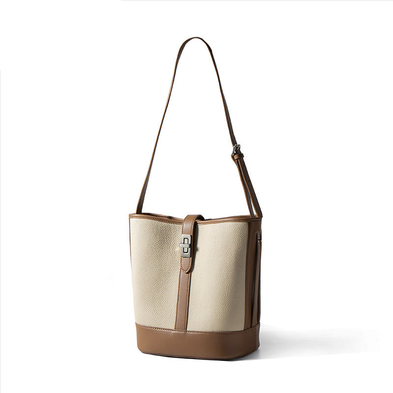 European and American Retro Large Capacity Single Shoulder Bucket Bag Daily Use Top Layer Cowhide Crossbody Women's Bag