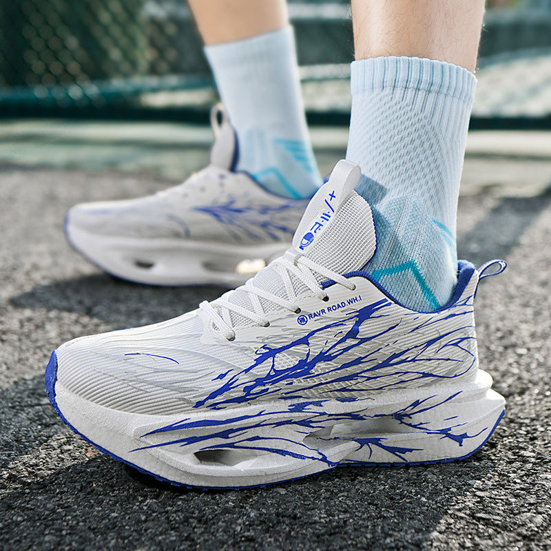 Autumn Winter New Double Mesh Thickened Parent-Child Fluorescent Fashion Casual Sports Shoes Really Soft Bottom Carbon Plate Lightweight Running Shoes