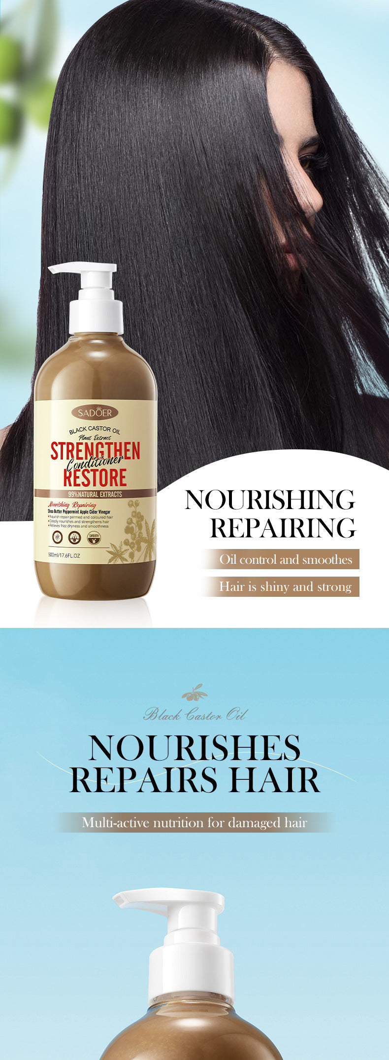 Black Castor Oil Conditioner SADOER Nourishing, Repairing and Improving Frizz Hair Care Solution Cross-Border Wholesale