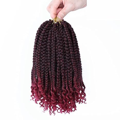 Cross-border African Three-strand Braid Tail Curl Synthetic Fiber Box  Braids Curly Ends Three-strand Braided Top Wrapped Bottom Tube