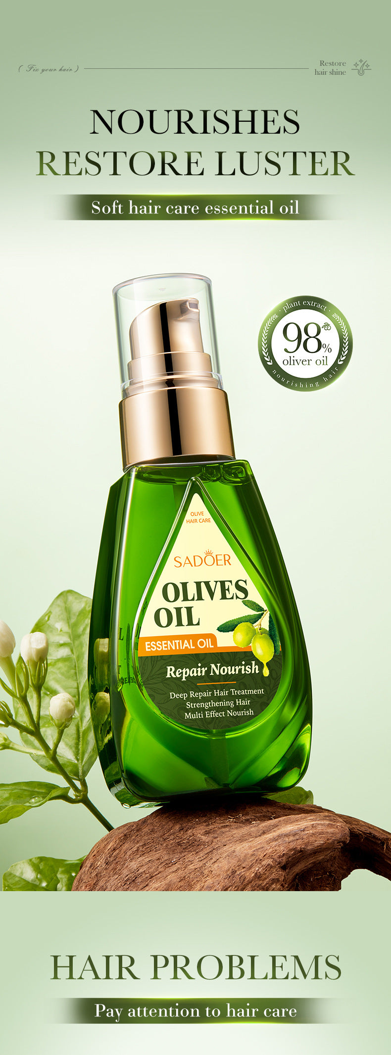 Full English Olive Hair Care Essential Oil70ml SADOER Qihuan Shiny Smooth Hair Conditioner  Wholesale