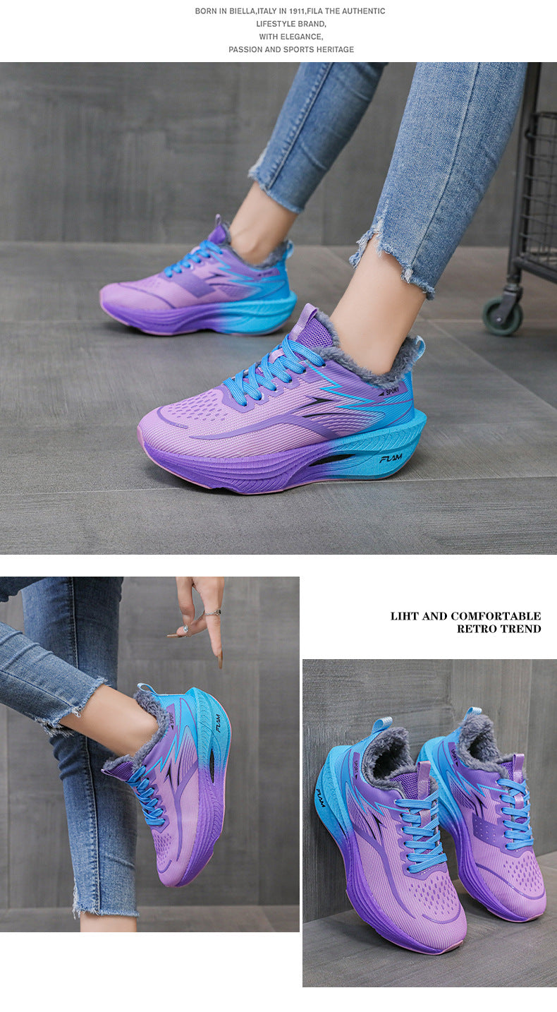 New Feiran Real Explosive Carbon Plate Lightweight Cushioning Couple Sports Shoes with Fleece Lining, Warm, Comfortable, Non-Slip, Wear-Resistant Running Shoes