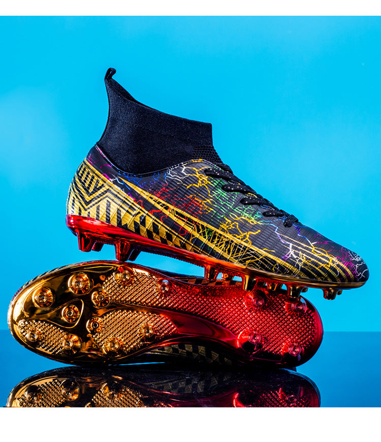 Large Size Men's Soccer Shoes AG Long Spike Gold-Plated Hot Stamping Football Shoes for Youth Professional Competition Training Shoes Wholesale