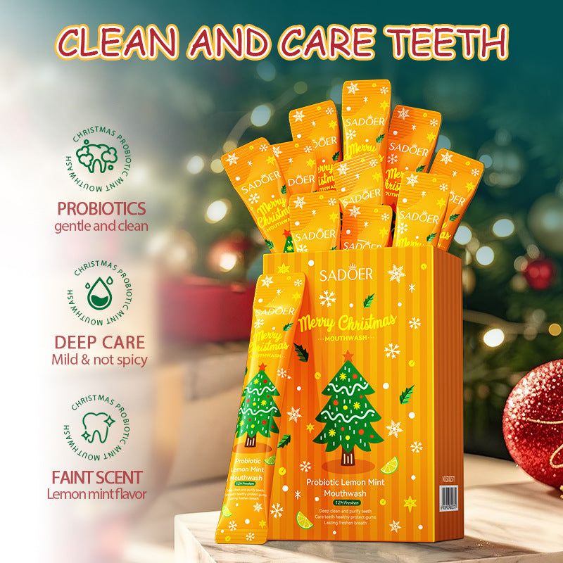 Cross-border Christmas Probiotic Mouthwash Strips10ml  SADOER Green Lemon Mint Export Manufacturer Wholesale