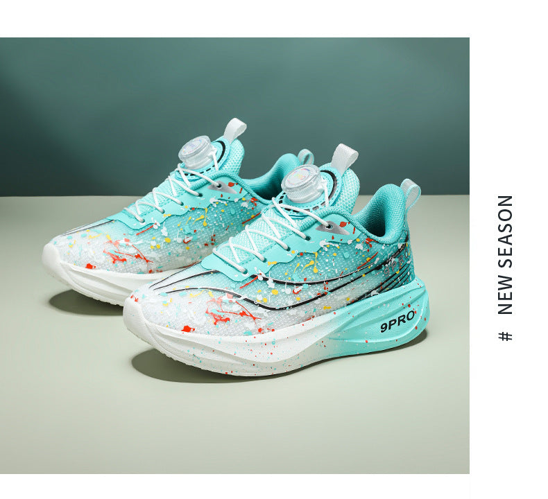 Children's Running Shoes with Rotating Buckle, Breathable Mesh Surface, Ultra-light Soft Sole, Wear-resistant, Non-slip, Racing Sports Shoes for Boys and Girls