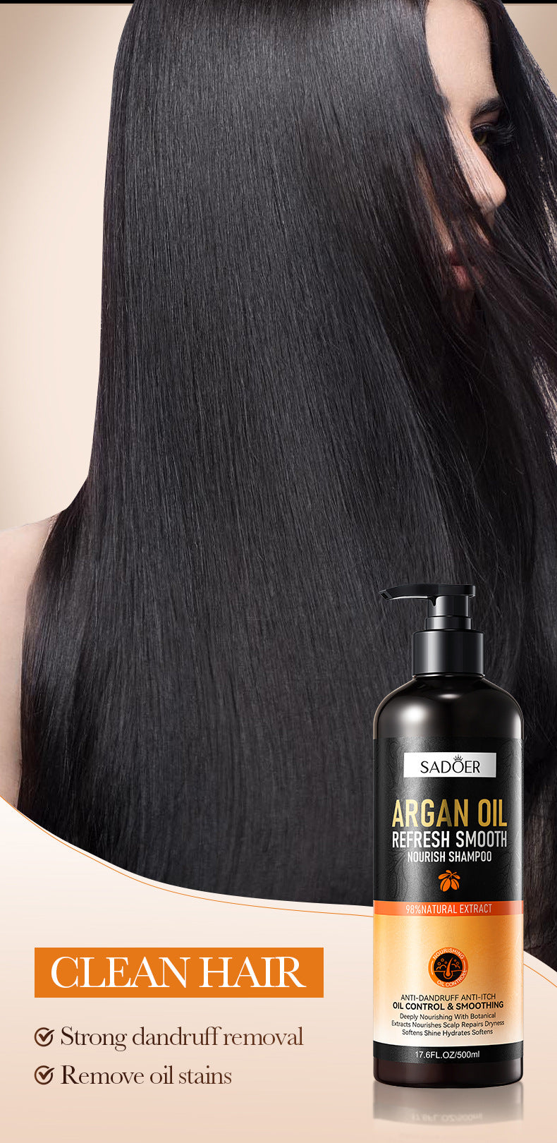 Argan Oil Shampoo500ml SADOER Smooth Anti-Dandruff Refreshing Conditioner Cross-Border Wholesale