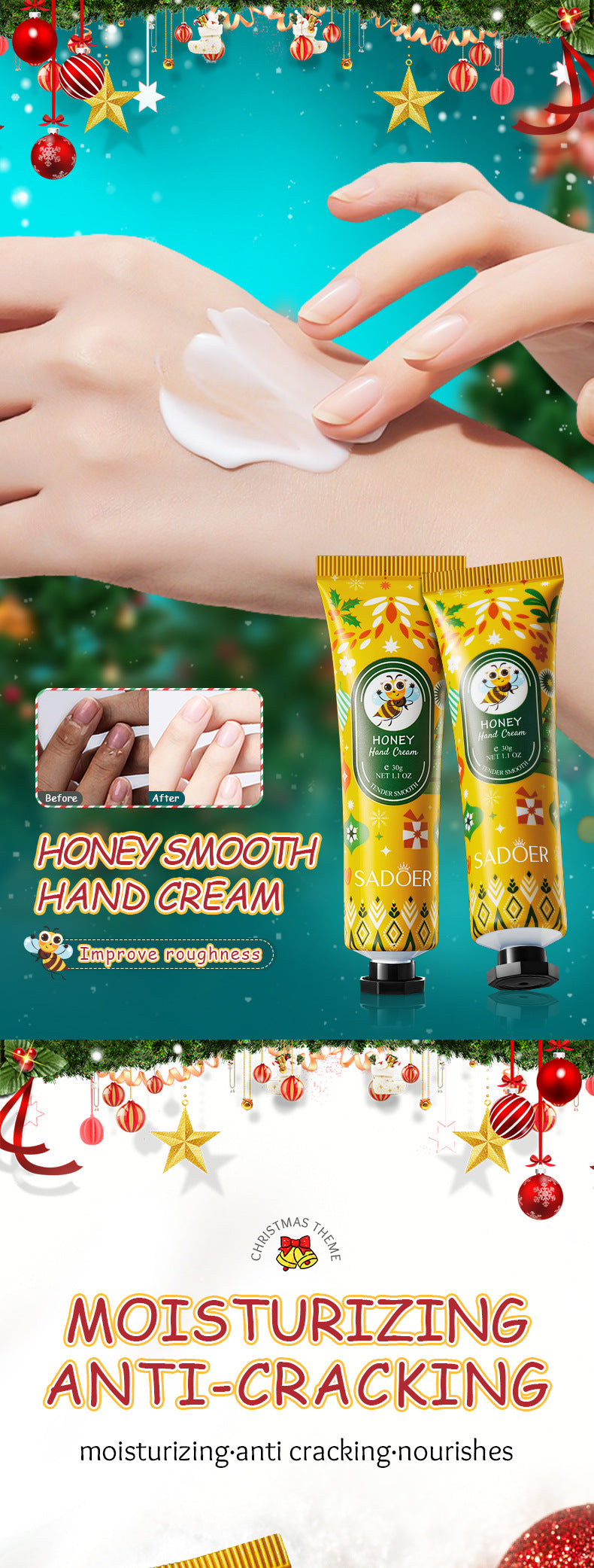 Honey Tender Hand Cream30g SADOER Skin Rejuvenation Hand Cream for Autumn and Winter Cross-Border Wholesale