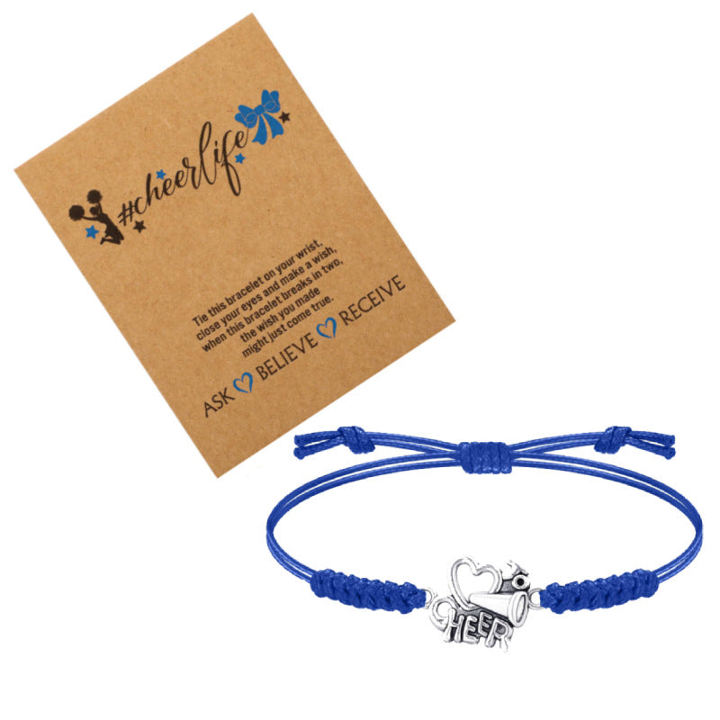 CHEER Cheer and Encourage Wax Thread Bracelet with Card, Cheerleading Heart Support Stretchable Women's Woven Bracelet