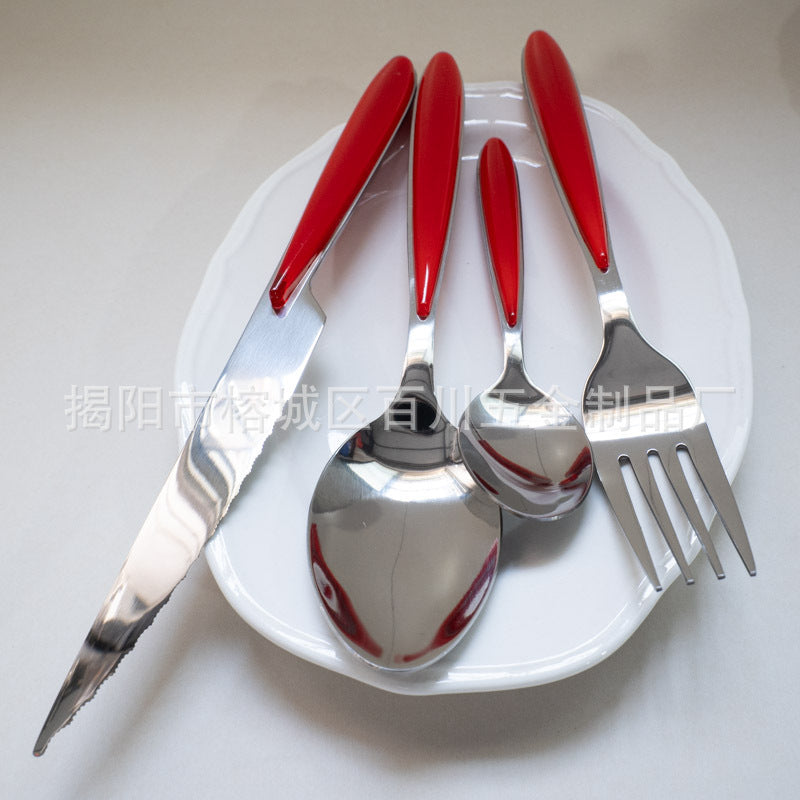 18/10Western Cutlery Set Stainless Steel Knife Fork Spoon Dopamine Color Long Handle Spoon High Aesthetic Home Use