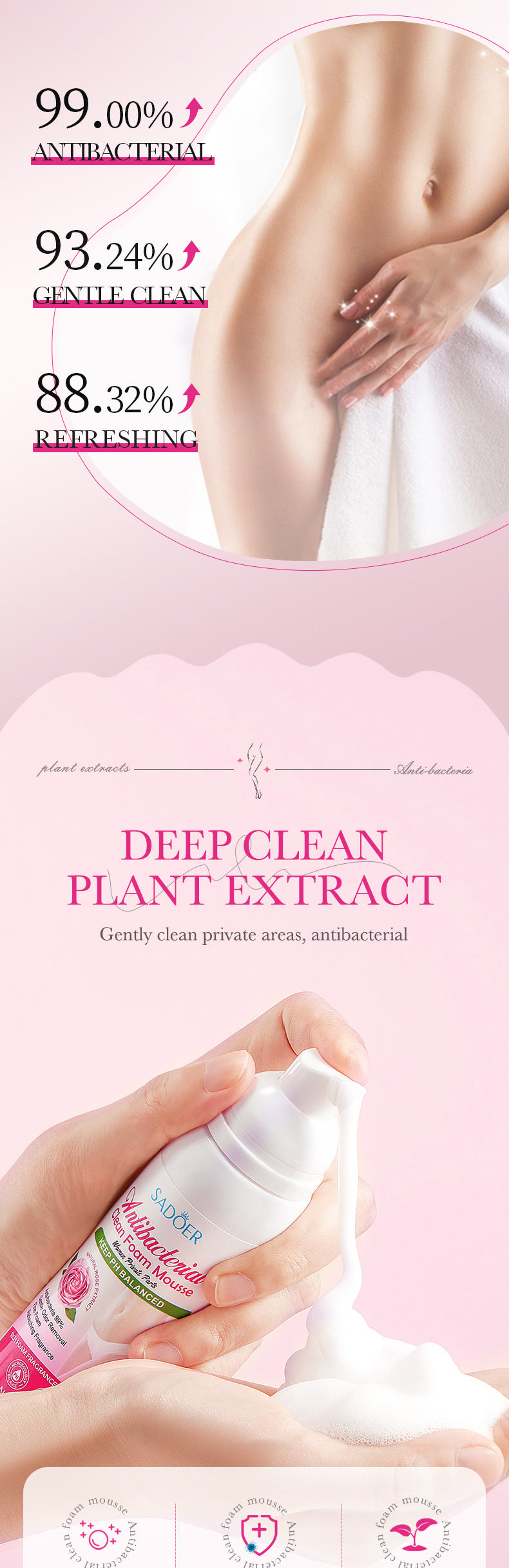 Women's Personal Care Bubble Mousse SADOER Antibacterial, gentle cleaning, non-irritating, cross-border foreign trade wholesale