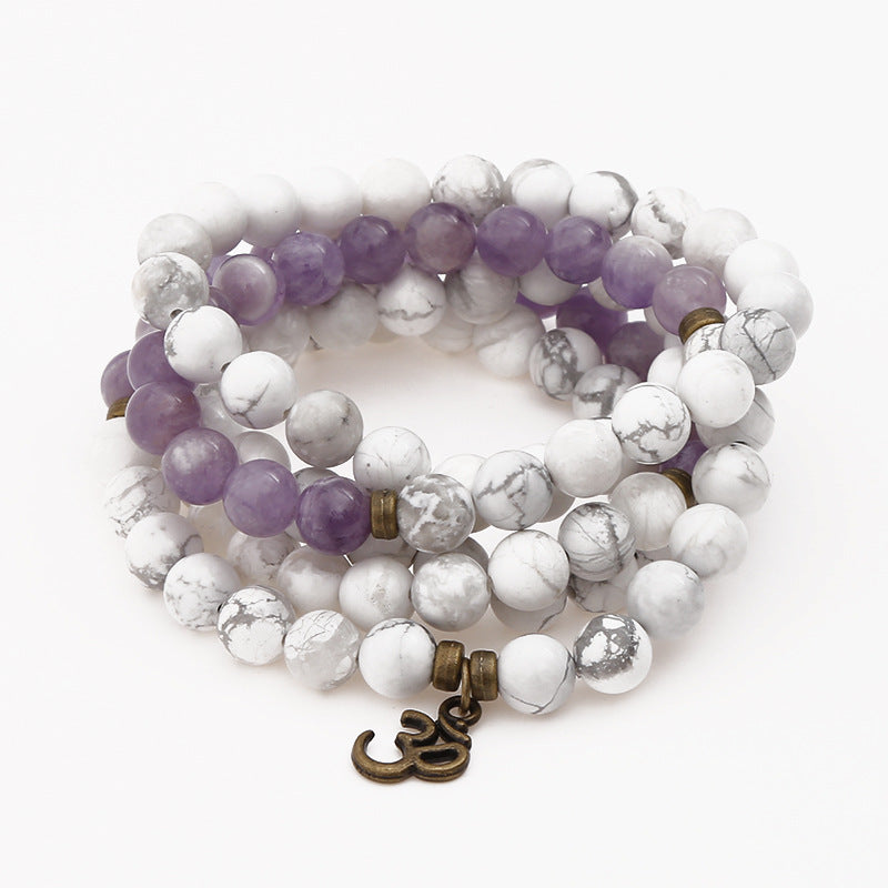 European and American fashion new white turquoise amethyst bracelet108Lotus Pendant Bracelet with Buddhist Beads