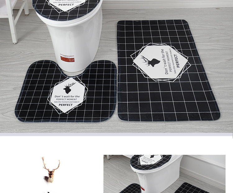 Coral Fleece Toilet Three-Piece Set Bathroom Mat Flannel Water Absorption Non-Slip Foot Mat Manufacturer Label