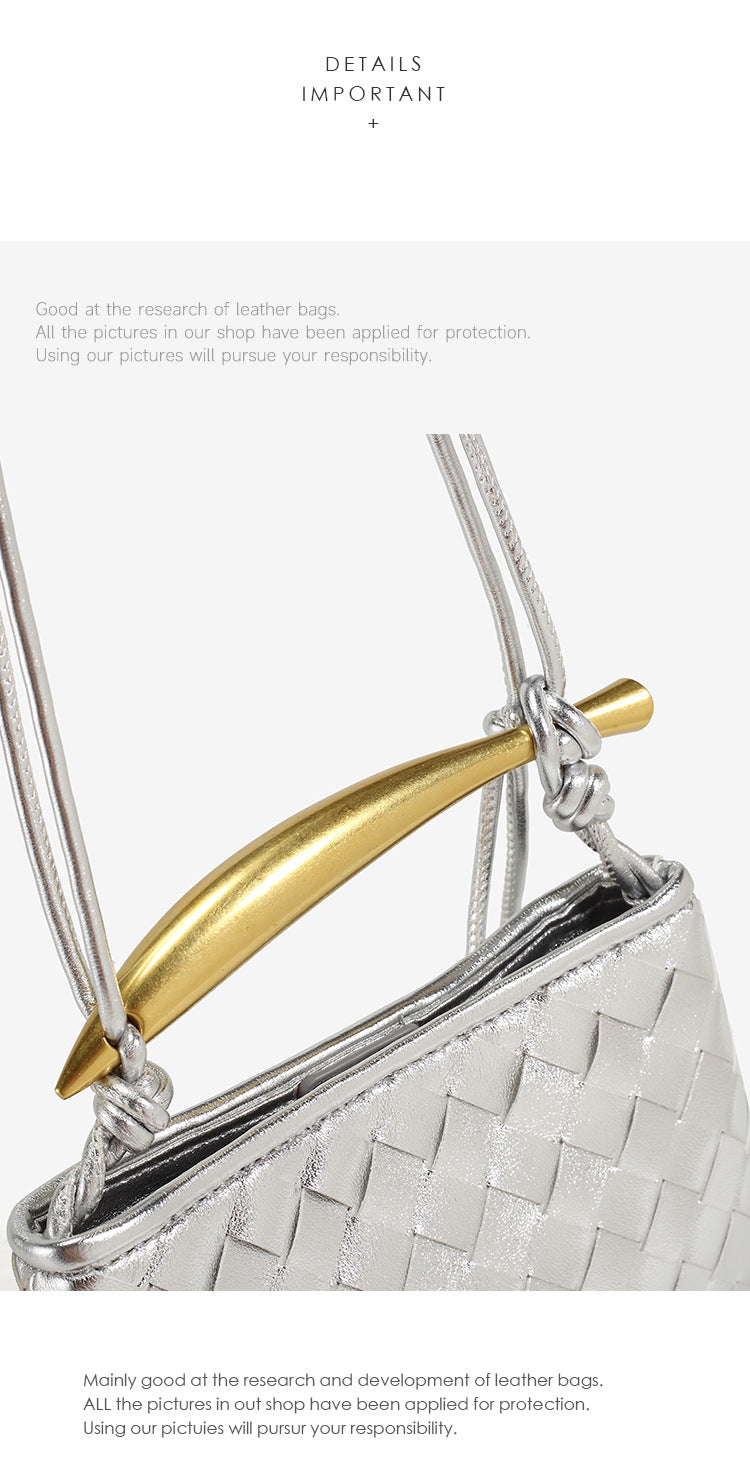 European and American Handmade Woven Bag Sardine Bag Niche Design Dumpling Bag Women's Metal Handbag Shoulder Bag Crescent Bag