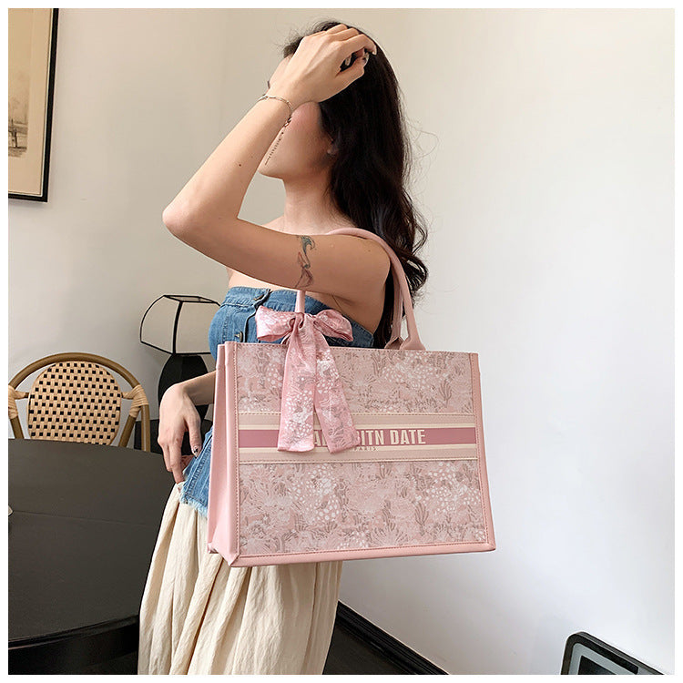This Year's Trendy Handbag Large Capacity Embroidered Tote Bag for Women Trendy Texture Niche Commuter Handbag