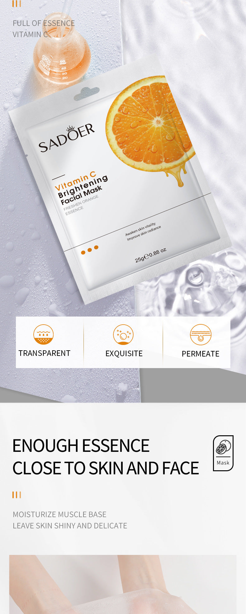 Vitamin C Facial Mask25gSADOER Hydrating Moisturizing and Nourishing VC Facial Mask Sheet Pack Live Export Wholesale