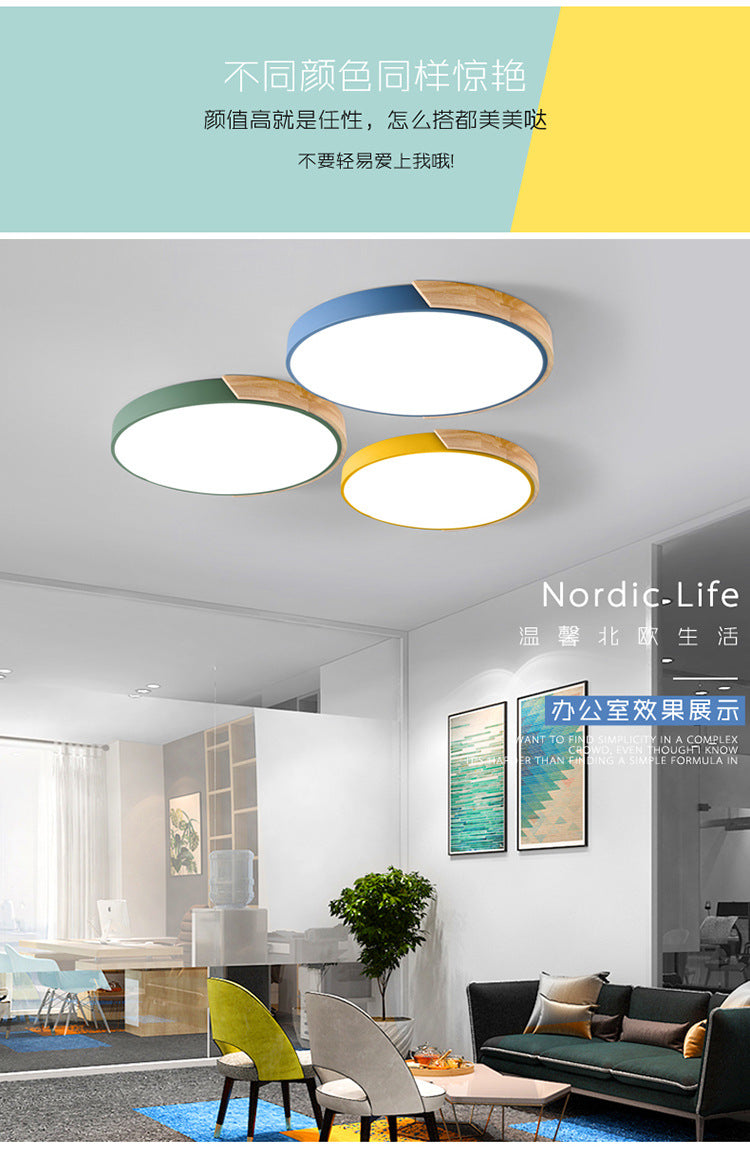 Macaron Solid Wood Ceiling Light led Bedroom Lamp Round Nordic Iron Art Room Lamp Creative Living Room Lamp for Home Use
