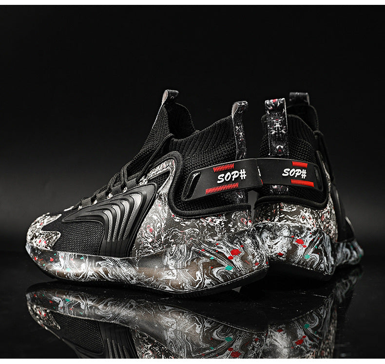 2025New National Fashion Casual Shoes Breathable Mesh Patchwork Men's Shoes Thick Sole Height Increasing Non-Slip Wear-Resistant Sports Shoes