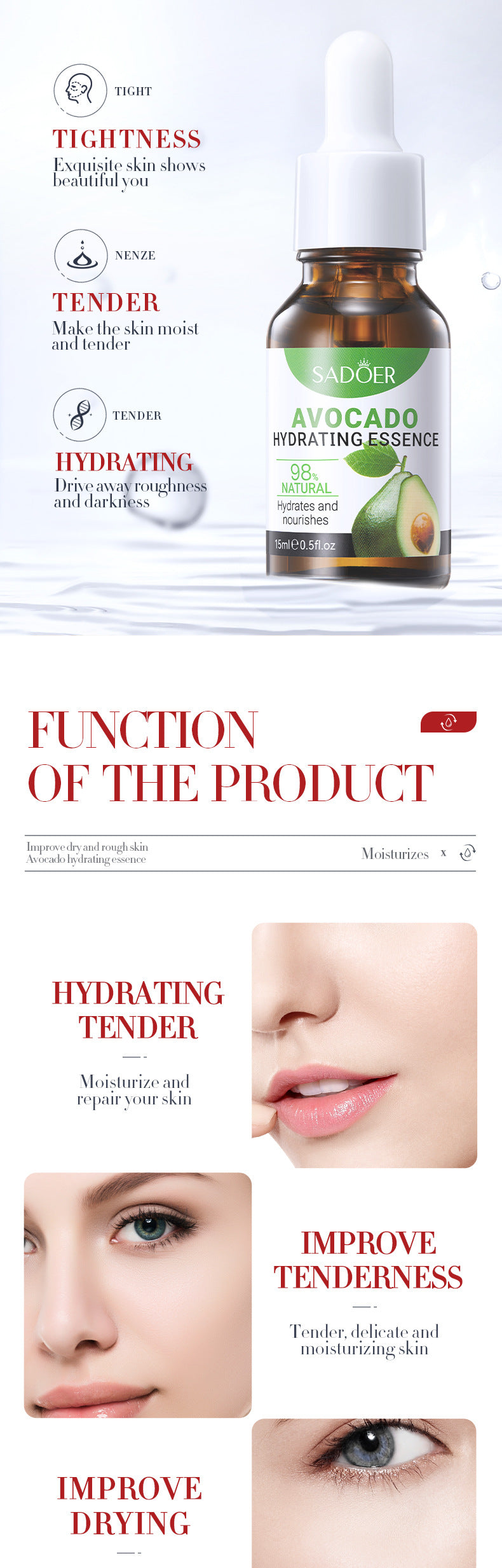 Cross-border Fruit Essence15ml Plant Avocado Moisturizing Apple Hydrating Nourishing Export Manufacturer Wholesale