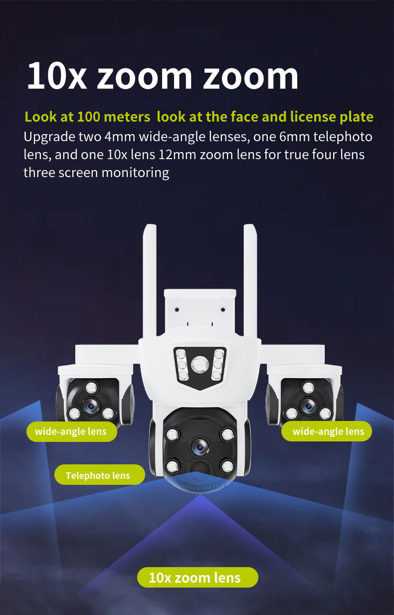 New True Four Eyes WIFI Solar surveillance camera with three-screen monitoring5MP Remote Panoramic Camera
