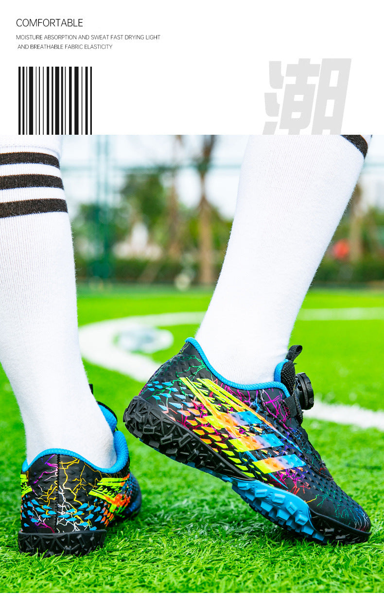 New style soccer shoes for men, women, and children with rotating buckle TF Broken Nail Style Youth Student Grassland Competition Training Shoes