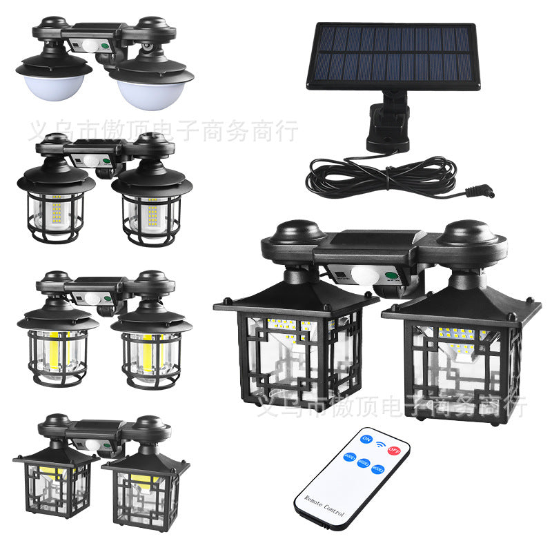 New Double-Head Retro Solar Ground Plug Light Human Body Sensing Split Light Home Wall Lighting Remote Control Light