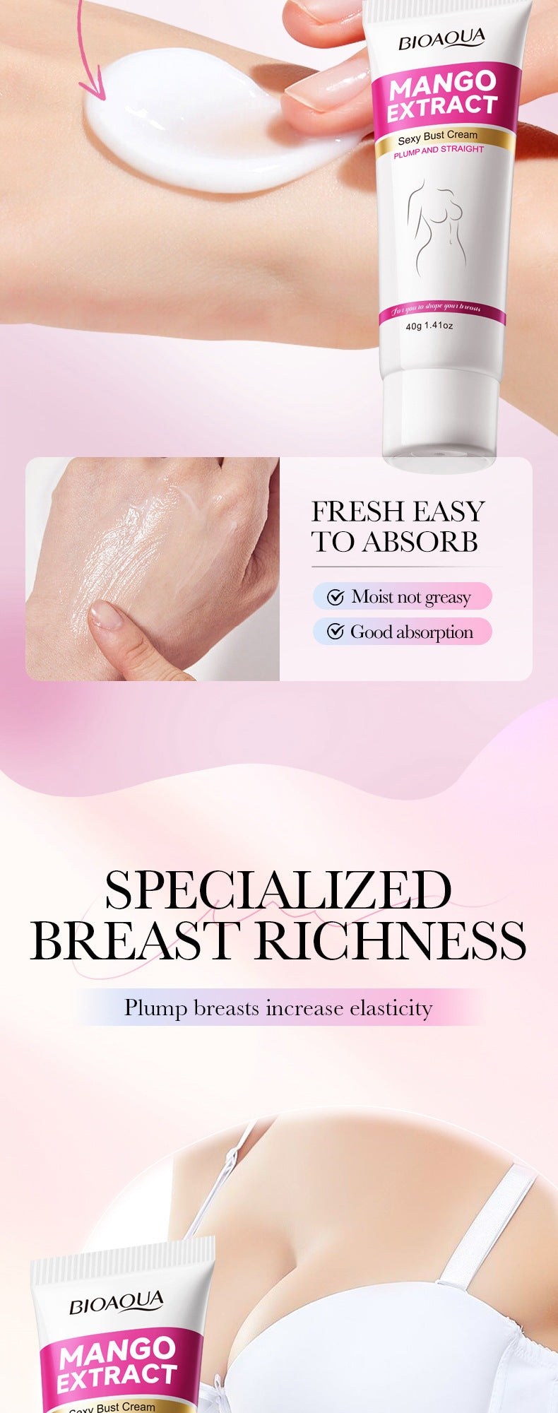 Full English Mango Breast Enhancement Cream40g BIOAOUA Breast Firming and Plumping Massage Care  Wholesale