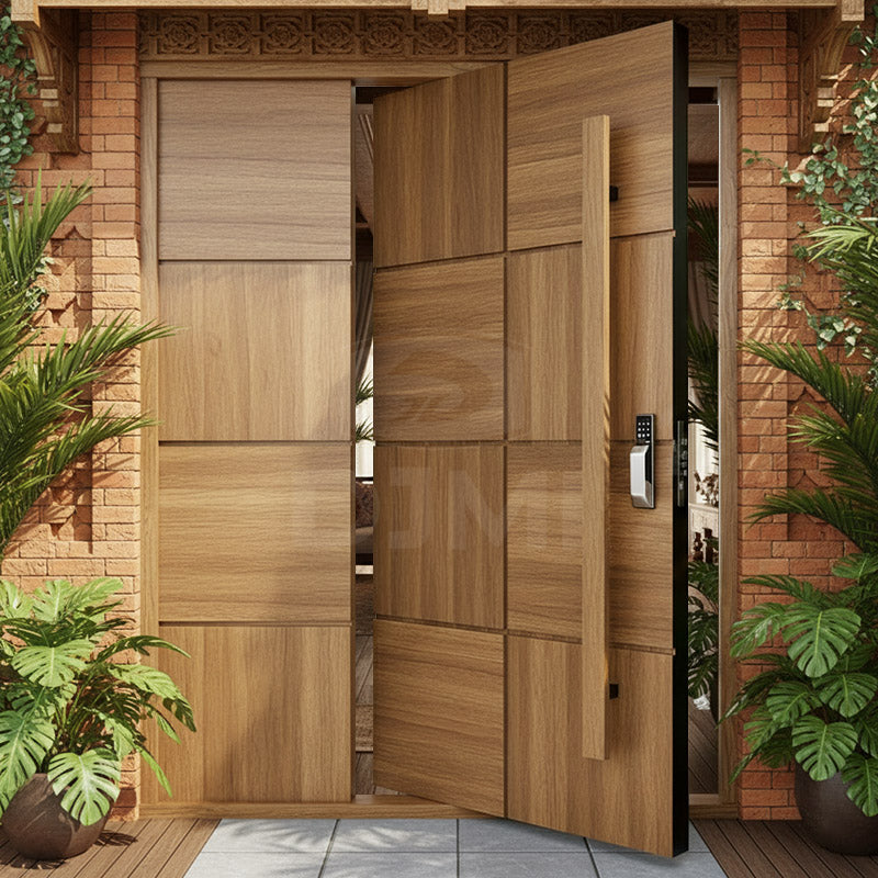 Luxurious Extra Large Size Irregular Flowing Design Residential Modern Exterior Main Entry Solid Wooden Front Door for Houses
