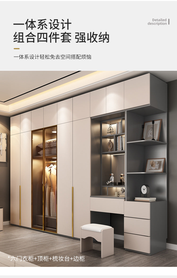 Light Luxury Glass Door Wardrobe Modern Home Bedroom Cloakroom Custom Processing Assembly Wardrobe Storage Large Wardrobe