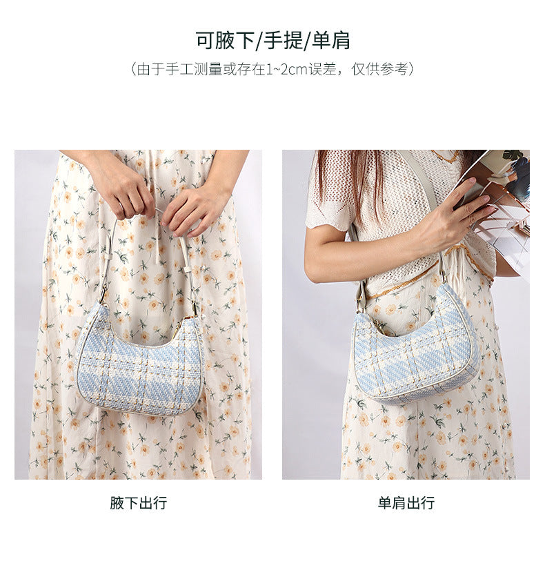 Unique Designer Trendy Women's Bag2024Summer New Fashion Versatile Plaid Crescent Underarm Handbag