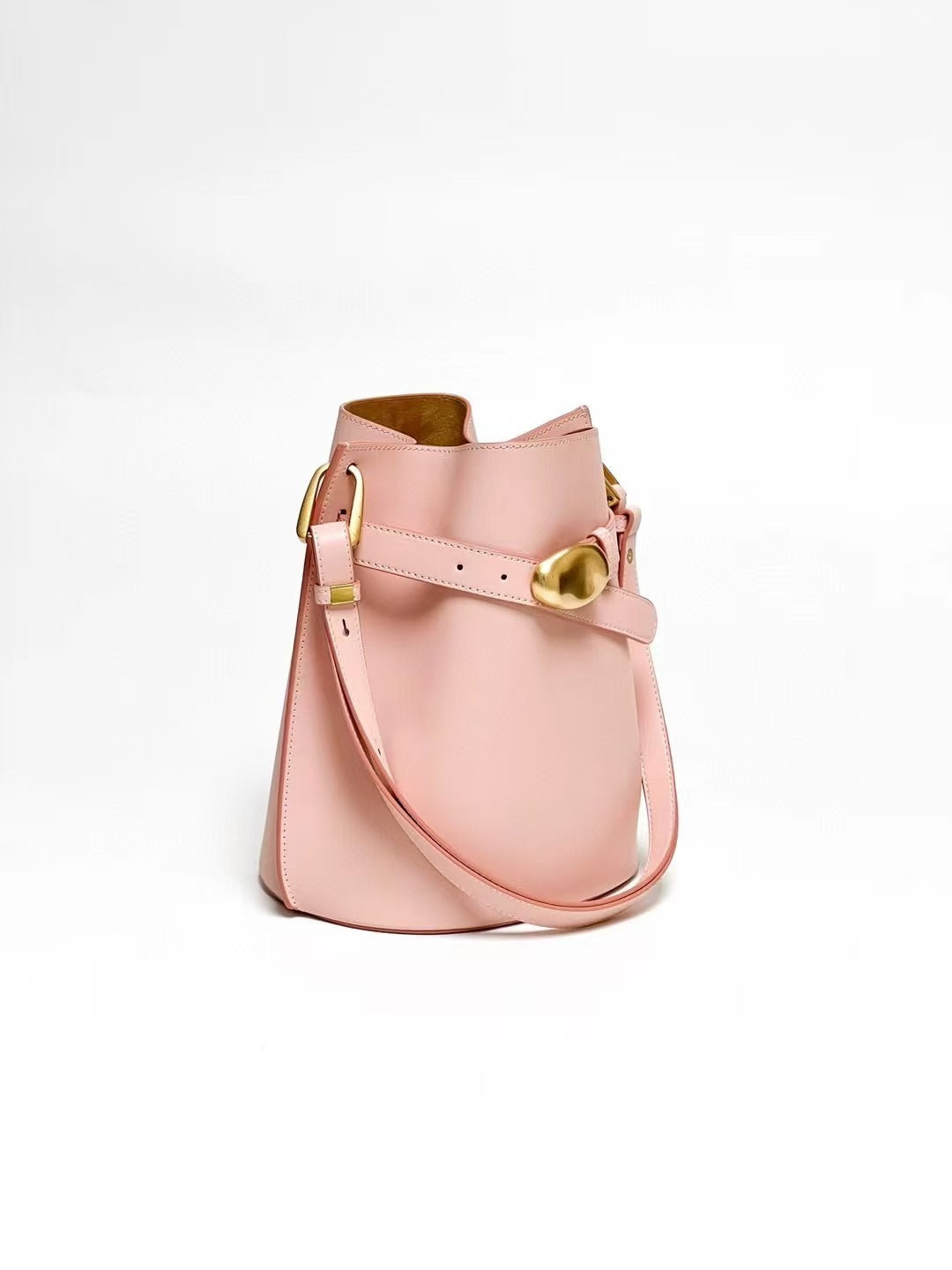 Frosted Leather Bucket Bag Genuine Leather Korean Style Versatile Niche Design Light Luxury Handbag Single Shoulder Crossbody Women's Bag Large Capacity